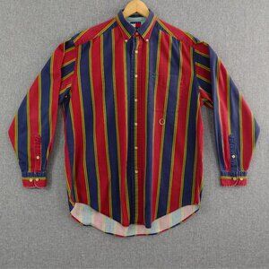 Vintage Tommy Hilfiger Striped Button Down Shirt Small-XL Red Navy Yellow Crest